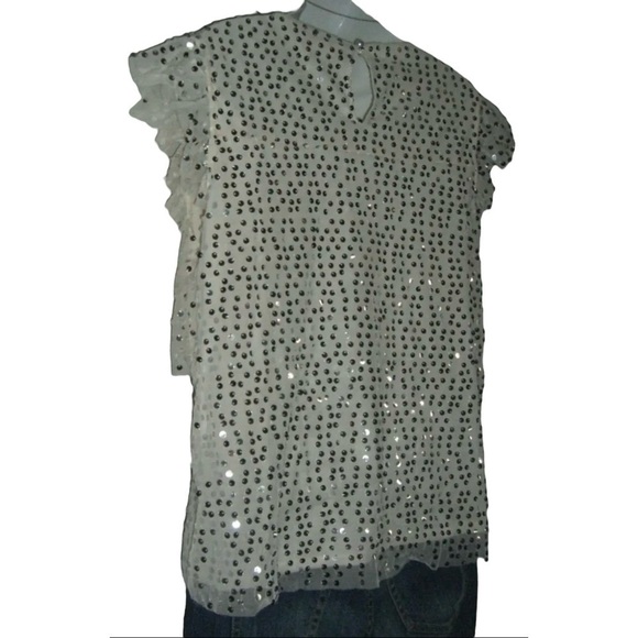 Lauren Conrad Blouse Ivory Silver Sequin Shirt Top Party Glam Fairy Twee Cream L - Picture 5 of 13